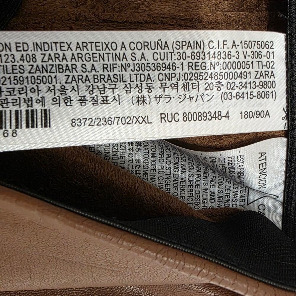 Zara Brown High Waisted Faux Leather Leggings Vegan Cognac Suede Lined Pants - Picture 12 of 14